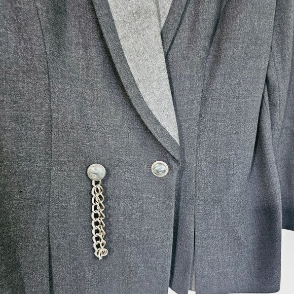 Vintage Kasper A.S.L. Womens Wool Blazer Sz 16 Chain Detail Gray & Black《907》J - Picture 3 of 9